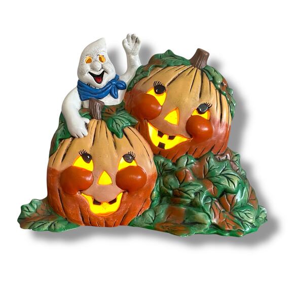 Vintage Ceramic Mold Light Up Decor Ghost Jack O Lantern Hand Painted Halloween - Picture 3 of 14
